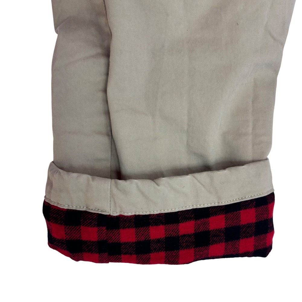 Eddie Bauer Womens 8 Flannel Lined Chino Pants Khaki Red Buffalo Plaid Boyfriend